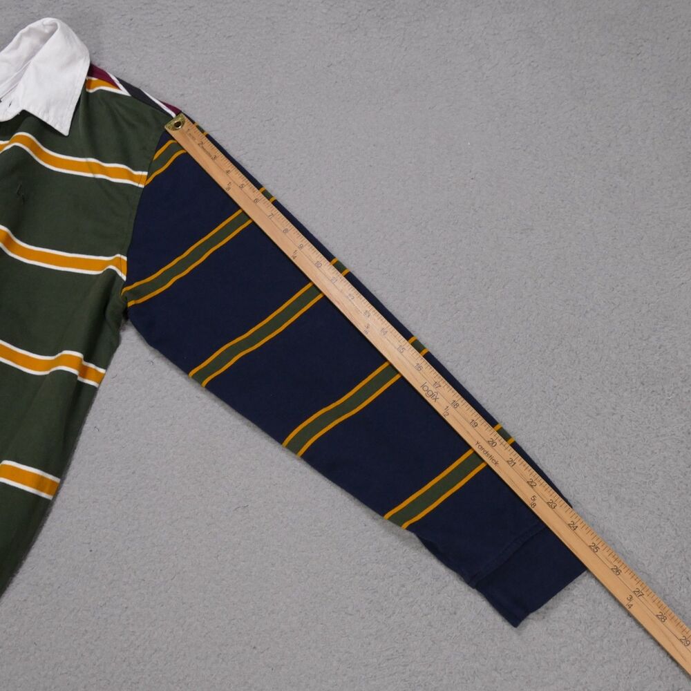Levis Rugby Shirt Mens Large Relaxed Fit Green Striped Long Sleeve Polo - Picture 12 of 15